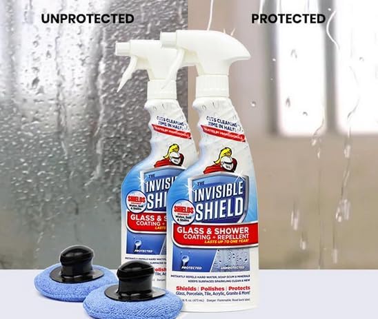 Invisible Shield Protective Glass Shower Coating for Showers, Mirrors, Windows, Tile to Repel Soap Scum and Hard Water Minerals for Easier Cleaning (2 Pack) 16 oz