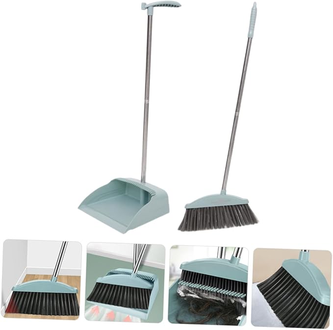 Cabilock Long Handle Broom and Dustpan for Home Cleaning Ergonomic Lightweight Design Seamless Floor Fit for Tile Non Damaging Sweeping Accessories in Light Combo