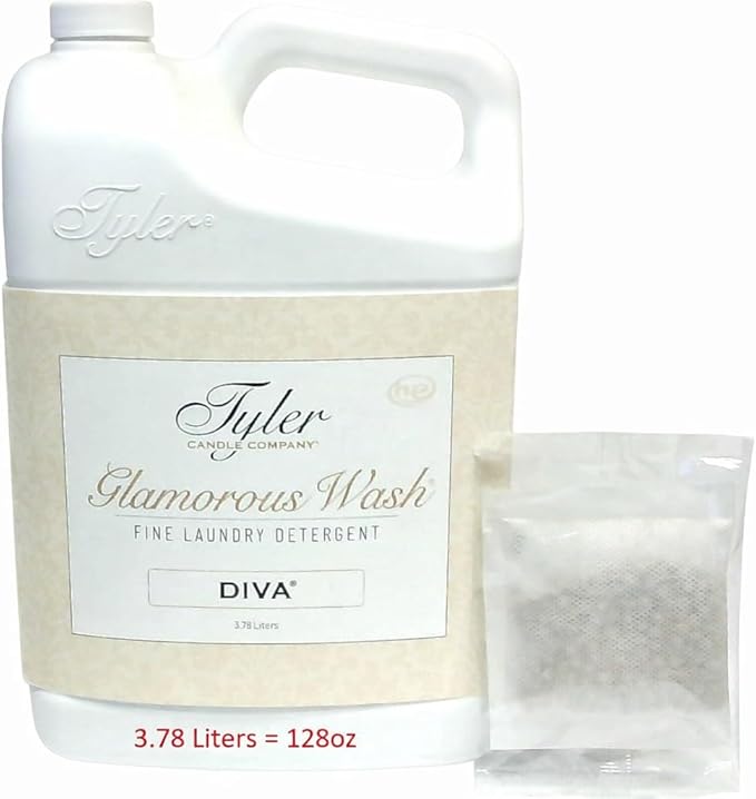 Tyler Candle Company original Glam Wash Laundry Detergent, Diva, Liquid, 128 Fl Oz HE Safe w/Dryer Sachet Pouch