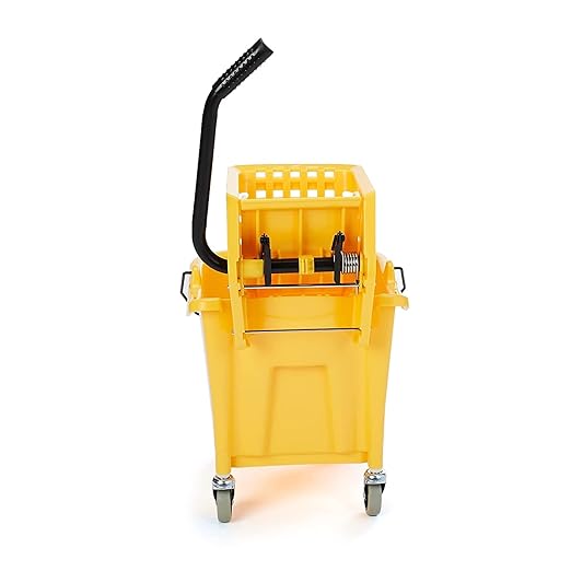 Amazon Basics Commercial Side Press Wringer Floor Cleaning Mop Bucket on Wheels, 35-Quart, Yellow