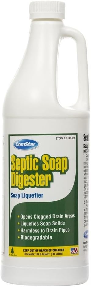 Comstar Septic Soap Digester, 1 Quart, Fast-Acting Drain Cleaner for Soap Buildup, Opens Slow Drains and Restores Flow, Safe for Pipes and Septic Systems, Long-Lasting Performance (30-655)