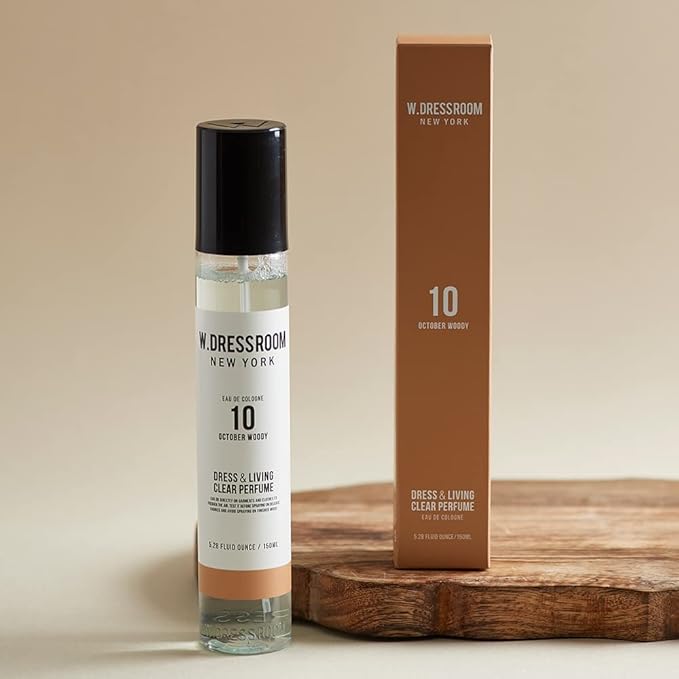 W.Dressroom No.10 October Woody Living Clear Perfume, Body Mist, Long-Lasting Unisex, Alcohol-Free Water-Based, Spray on Skin, Clothes, Bedding & Car, Travel Size 5.28 oz
