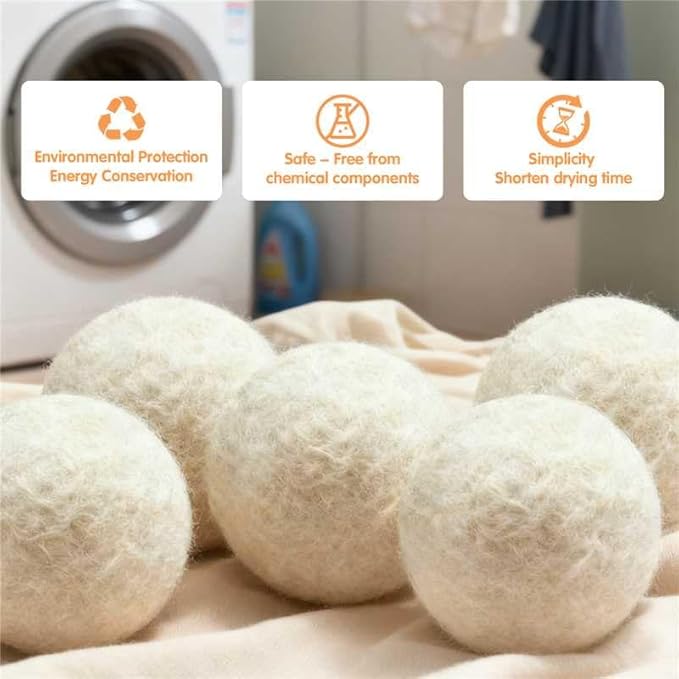 100% Pure New Zealand Wool Dryer Balls, 6-Pack - Natural Fabric Softener Alternative, Reduce Static, Soften Clothes, Shorten Drying Time & Absorb Lint (White)