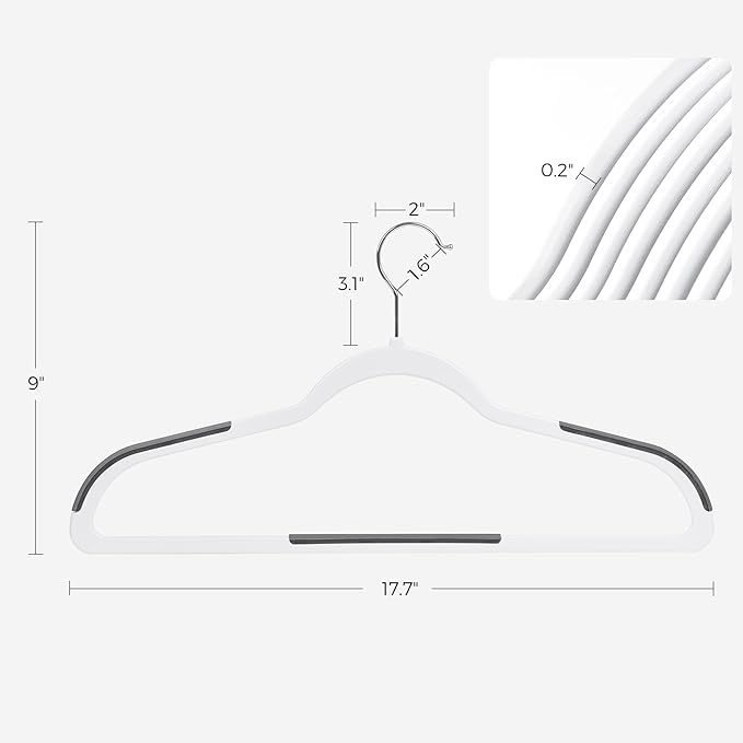 SONGMICS Clothes Hangers, Pack of 50 Plastic Coat Hangers, Space-Saving, Cloud White and Dark Gray UCRP050W50