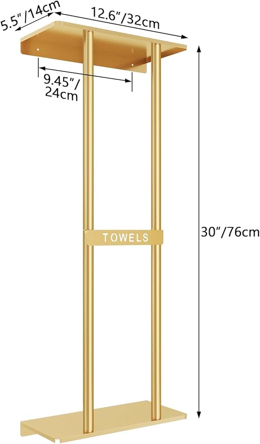 STWWO Bathroom Towel Storage Rack for Bathroom, 30 inch Towel Racks Wall Mounted with Shelf Can Holds 6 Large Towels, Wall Towel Rack for Rolled Towels, Gold