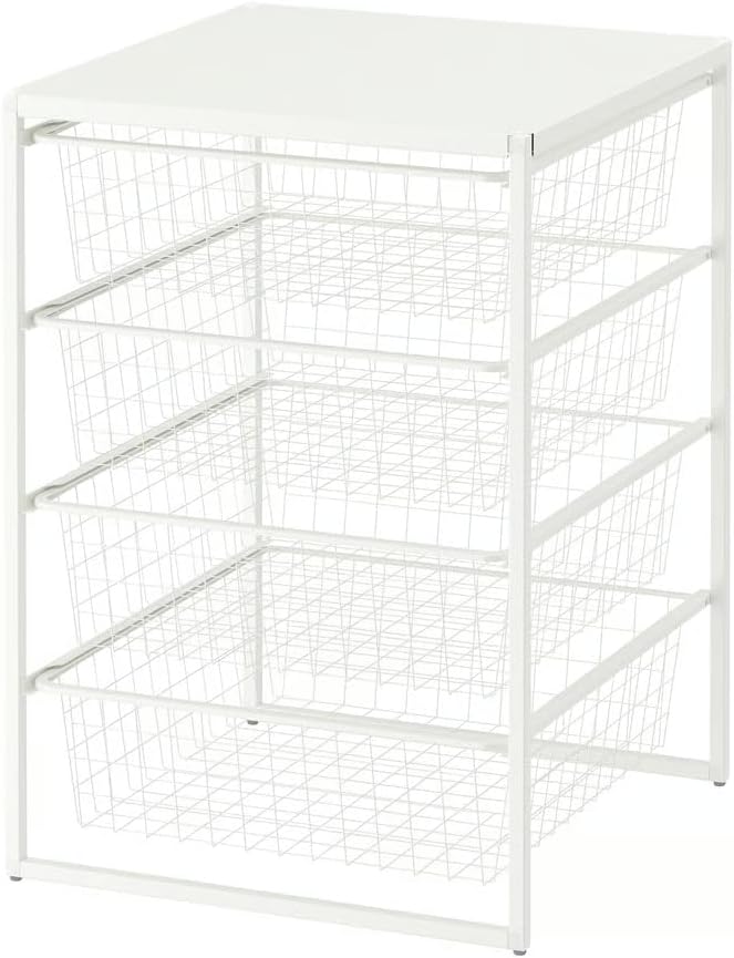 Storage Organizer with Top Metal Shelf, Storage Combination for Kitchen, Multipurpose Cabinet Organizer with 4 Large Wire Basket Storage, Shelf Rack for Office Laundry Room (4 Tier and top Shelf)
