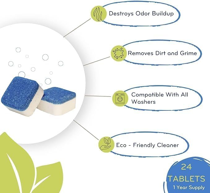 ECO-GALS Washing Machine Cleaner Tablets For Front & Top Load Washers Including H.E. to Remove Pet Hair, & debris from drum, pipes, and filter.