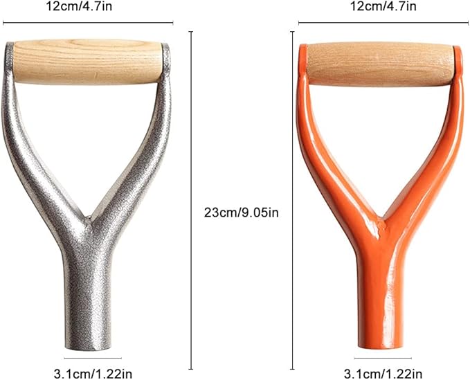 SYCOOVEN Shovel D Grip Handle, Metal Shovel Replacement Handle with Wooden Grip Spade Handle for Garden Digging Raking Tool, 3.1cm/1.22inch Inner Diameter(Silver)