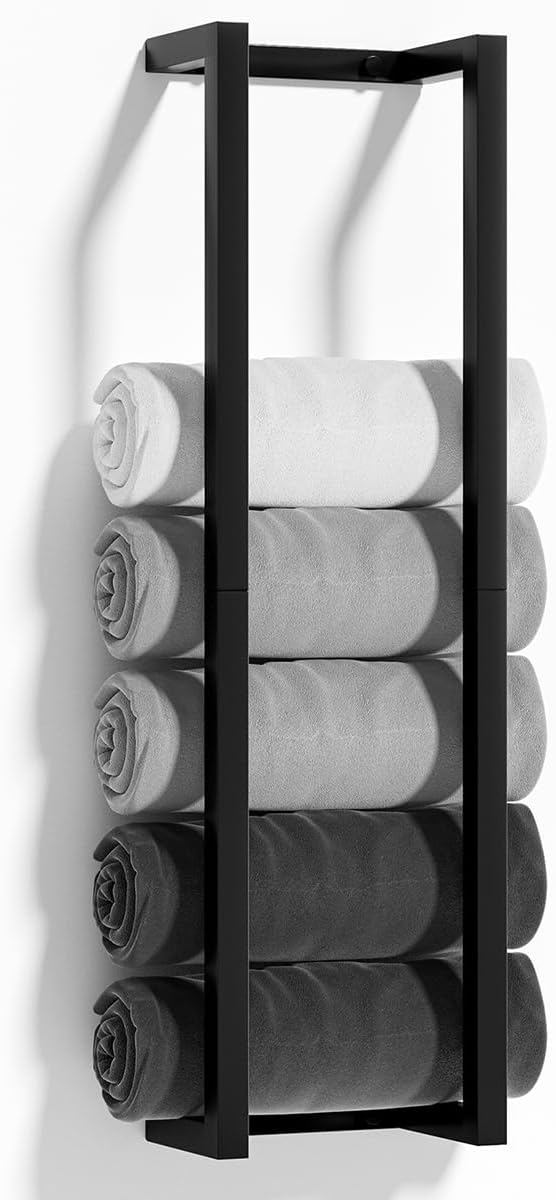 Towel Racks for Bathroom,304 Stainless Steel Towel Storage Racks for Rolled Bath Towels Can Hold 6 Large Towels,Wall Mounted 30 Inch Bathroom Organizer for Small Space Black Towel Holder