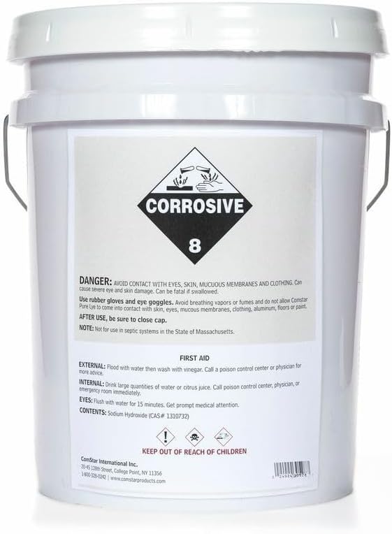 ComStar Pure Lye Flakes | 43 Pounds, 99% Pure Sodium Hydroxide Flakes, Ideal for Soap Making, Food Prep, Cleaning and More (30-528)