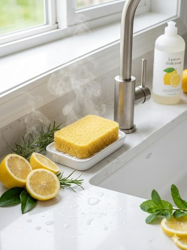 Peachy Clean Kitchen Dish Sponge & Scrubbers, Fresh Lemon Scent, Non-Scratch, Odor-Resistant, Durable Silicone Dish Sponges for Kitchen.