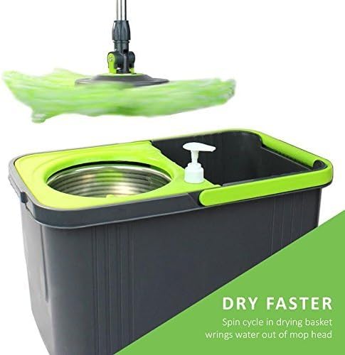 Simpli-Magic 360° Spin Mop and Bucket with Wringer – 3 High-Absorbent Microfiber Washable Heads, Soap Dispenser – Spinning Mop and Bucket Set for All Types Floor Cleaning