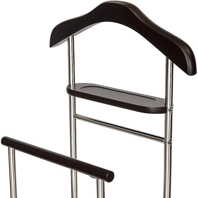 Proman Products Twin Valet with Wooden Hanger Tray & Trouser Bar, Walnut
