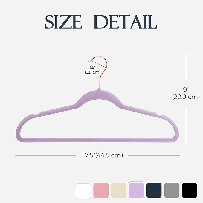HOUSE DAY Lt-Purple Velvet Hangers 20 Pack, Premium Non-Slip Felt Clothes, Sturdy Heavy Duty Coat, Durable Hangers for Suits, Space Saving with No Hanger Mark, 360° Swivel Rotating Rose Gold Hook