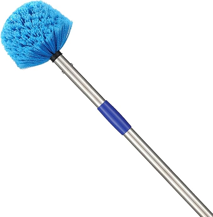 Cobweb Duster with Extension Pole - 4 FT Lightweight Stainless Steel Extendable Duster Ceiling Fan Duster for High Ceilings, Medium Stiff PET Bristle Spider Web Brush for Indoor/Outdoor Cleaning