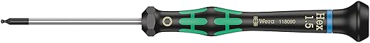 Wera 2052/6 Kraftform Micro Ballhead Hexagon Electronics Screwdriver Set and Rack, 6-Piece