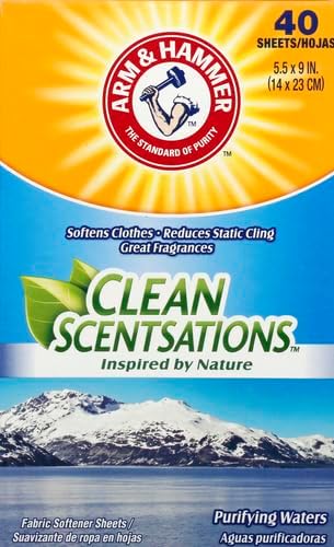 ARM & HAMMER Fabric Softener Sheets, 40 sheets, Purifying Waters