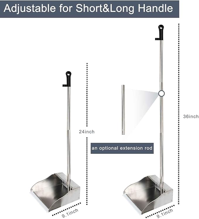 Stainless Steel Dustpan Metal Dustpan with Handle Heavy Duty Dust Pan Upright Dust Pan for Home Office Lobby