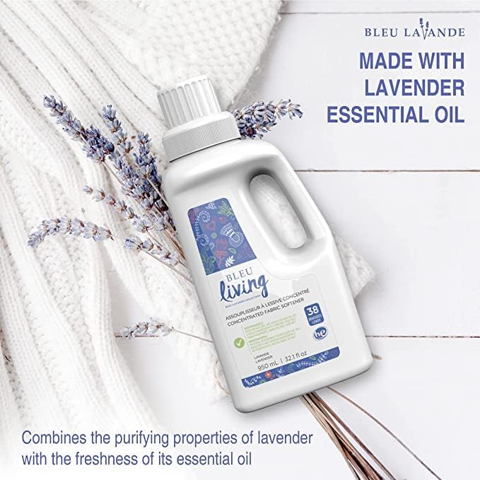 Bleu Lavande - 3-Pack Natural Fabric Softener – Concentrated Lavender Liquid Softener - Biodegradable, Eco-friendly, Hypoallergenic - Chloride & Phosphate-free - Aromatherapy - (38 loads-950 ml) x3