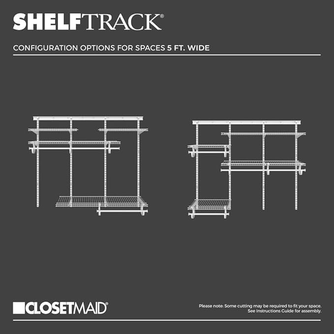 ClosetMaid ShelfTrack Wire Closet Organizer System, Adjustable from 4 to 6 Ft., With Shelves, Clothes Rods, Hardware, Durable Steel, White