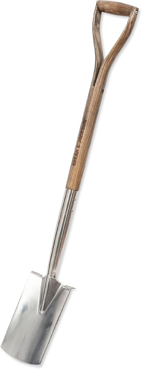 Spear & Jackson Traditional Stainless Border Spade, Mirror-Polished Stainless Steel Head, Weatherproofed Hardwood Shaft, Ergonomic Wishbone Handle