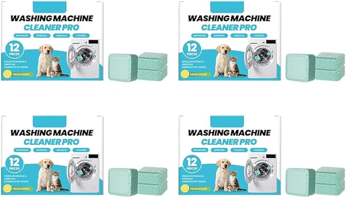 RAINPOT Washing Machine Cleaner for Washing Machines, Universal Compatible with Front Loader & Top Loader, Effective Odor Eliminator, Septic-Safe, 12 Tablets (48 PCS)