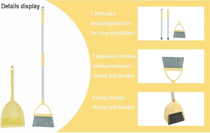 Mini Broom with Dustpan for Kids,Little Housekeeping Helper Set (Light Yellow)