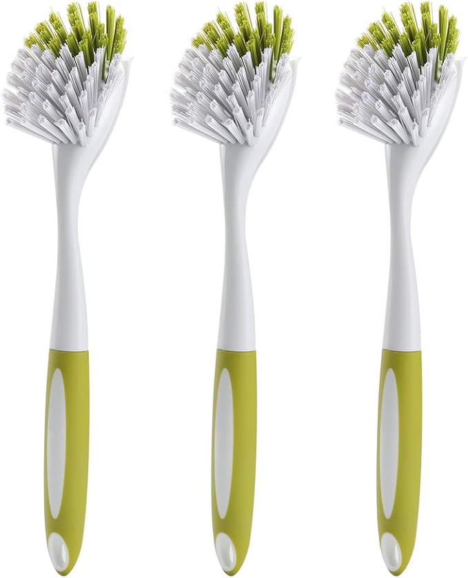 Dish Brush with Handle, Stiff Bristles Dish Scrubber for Pots, Pans & Sink Cleaning, 3 Pack