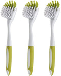 Dish Brush with Handle, Stiff Bristles Dish Scrubber for Pots, Pans & Sink Cleaning, 3 Pack