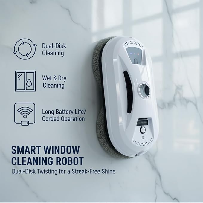RAINPOT Saker Window Cleaner Robot 2026 | Automatic Window Cleaning Robot with 2800Pa Suction, Edge Detection & Anti-Drop Protection, Remote Control & 3 Cleaning Modes, Glass Vacuum Cleaner for Home