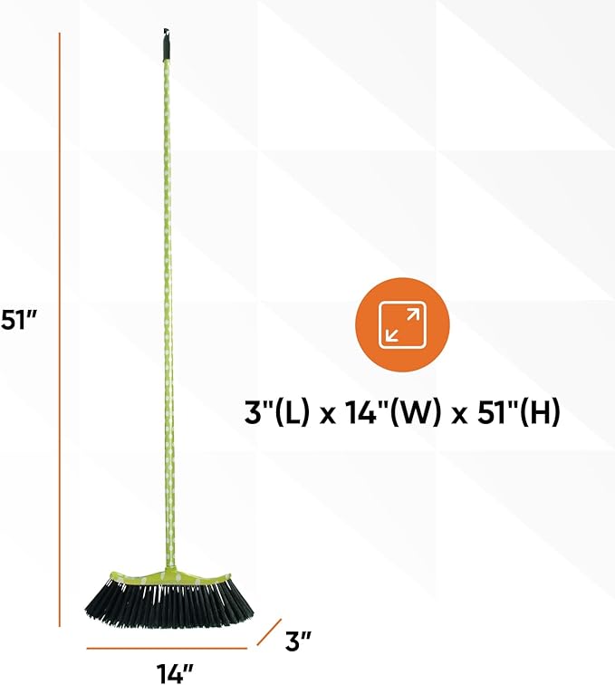 Superio Polka Dot Printed Broom, 2-Pack, Premium Black Plastic Bristles, Heavy-Duty Household & Outdoors, Easy Swiping, Multi-Surface, USA Wooden Handle, 12 Inch Sweeping Head