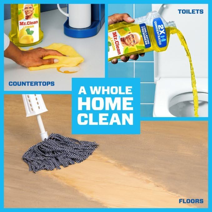 Mr. Clean All Purpose Cleaner, Floor Cleaner for Mopping Home, Bathroom, & Kitchen, Cleaning Liquid for Mop & Bucket, Cleaning Supplies, Multi-Surface Dilutable, Lemon, 41oz (Pack of 4)