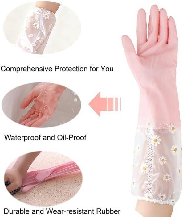 Dishwashing Cleaning Gloves Tear-Resistant Rubber Household Cleaning Gloves with Long Elastic Cuffs for Chores