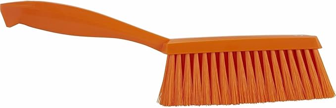 Vikan 45877 Bench Cleaning Brush, Polypropylene/Polyester Soft Bristle Dustpan Brush & Sweeper With Handle, 14-Inch, Orange