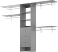 iSunirm 8FT Closet System, 96'' Closet Organizer System with 3 Hanging Rods, Wall Mount Bedroom Wardrobe with 3 Drawers Walk-in Closet, Adjustable Cloth Garment Rack from 5 to 8FT (Cut to Fit), Grey