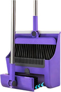 3 in 1 Broom and Dustpan Set with Adjustable Push Broom with 48.8“ Long Handle for Floor Sweeping Outdoor Indoor Sweeping Combo for Home & Kitchen (Purple)
