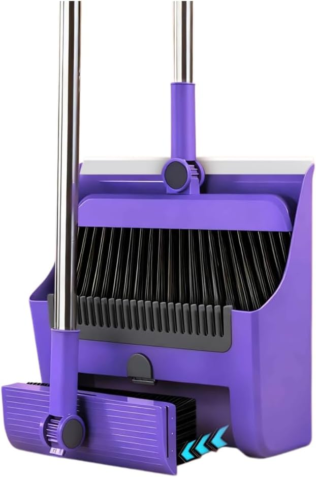 3 in 1 Broom and Dustpan Set with Adjustable Push Broom with 48.8“ Long Handle for Floor Sweeping Outdoor Indoor Sweeping Combo for Home & Kitchen (Purple)