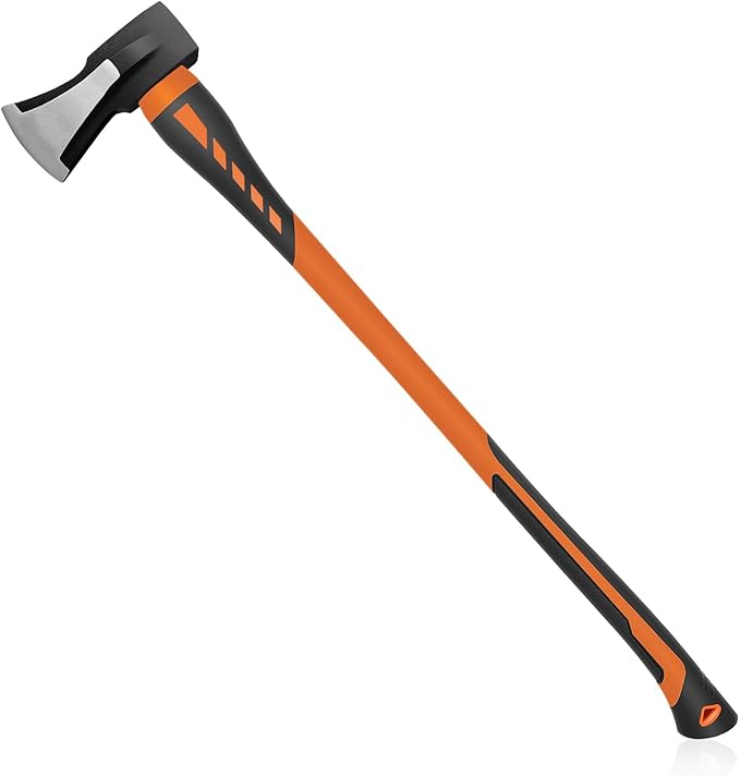 Chopping Axe, Hand Axe, Camp Hatchet for Splitting Kindling and Chopping Branches, Wood Chopping Axe 5.5 lb with 36-in Fiberglass Handle (L)