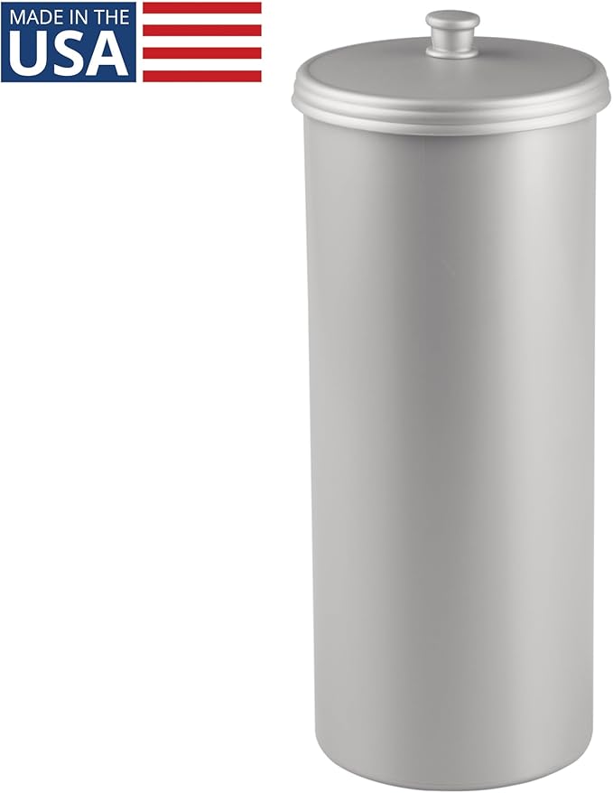 iDesign Freestanding Bathroom Toilet Paper Storage Holder with Lid for 3 Extra Rolls, Silver (Pack of 4)