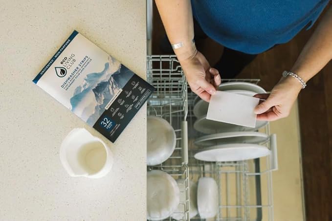 Dishwasher detergent strips sheets unscented lightweight plastic free