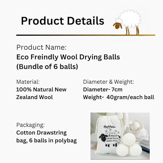 Wool Dryer Balls (6pc) – 100% Organic New Zealand Wool, Natural Fabric Softener, Reusable, Reduces Wrinkles & Drying Time, Eco-Friendly, Lint-Free, Chemical-Free Alternative to Dryer Sheets