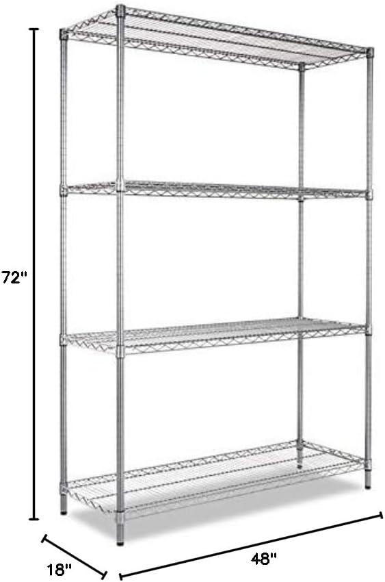 Alera Complete Wire Shelving Unit w/Caster, 48" x 18" x 72", Black Anthracite