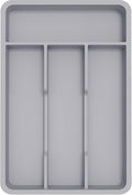 Lifewit Silverware Drawer Organizer Tray, Plastic Cutlery Storage for Kitchen, Flatware and Utensil Holder Divider for Spoons Forks Knives Tableware, 7.8 x 12.4", 4 Slots, Gray