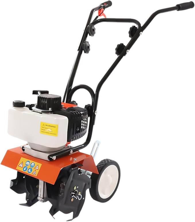 Gas Powered Garden Tiller, 43Cc 2 Stroke Mini Tiller for Gardening, Garden Yard Rototiller Tilling Cultivator Heavy Duty Gasoline Tiller with Goggles for Plow Turn The Soil, 1250W