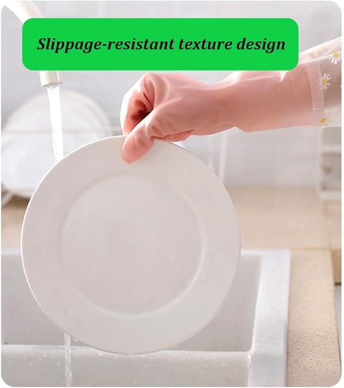Dishwashing Cleaning Gloves Tear-Resistant Rubber Household Cleaning Gloves with Long Elastic Cuffs for Chores