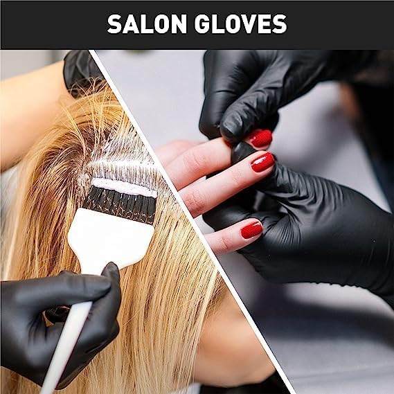 OKIAAS Black/Pink Vinyl Disposable Gloves Latex Free, Food Grade, 5 mil, Cooking, Cleaning, Hair Dye, 50/100/200/1000 Count
