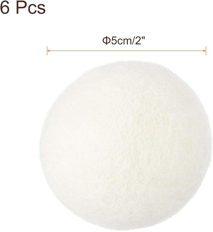 uxcell 6 Pcs Wool Dryer Balls, 2 Inches Wool Laundry Dryer Balls for Reducing Clothing Static and Wrinkles, White