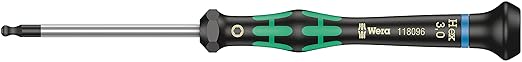 Wera 2052/6 Kraftform Micro Ballhead Hexagon Electronics Screwdriver Set and Rack, 6-Piece