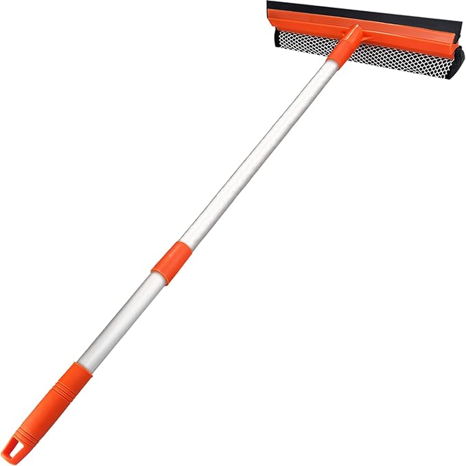 Window Squeegee for Window Cleaning with Retractable Pole 28", Squeegee Window Cleaner Tool 2 in 1 Car Window Cleaning Tool Telescopic Window Washing Equipment, Shower Squeegee for Glass Door