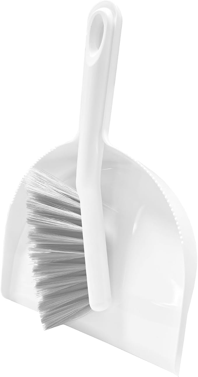 Mini Broom and Dustpan Set -Small Dustpan with Brush Set,Hand Broom and Dustpan Set, Compact Dustpan and Brush Combo for Kitchen, Floors, Desktop, Pet Care, Daily Cleaning (White+Light Gray)